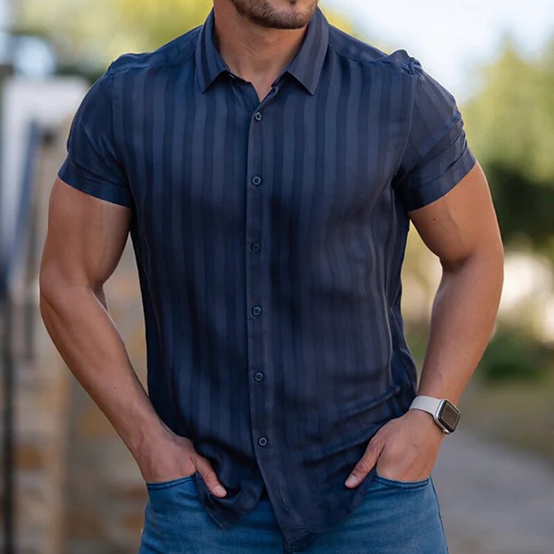 Men's Shirt Button Up Summer Casual Shirt Short Sleeve Striped Turndown Street Daily Fashion Casual Comfortable Top