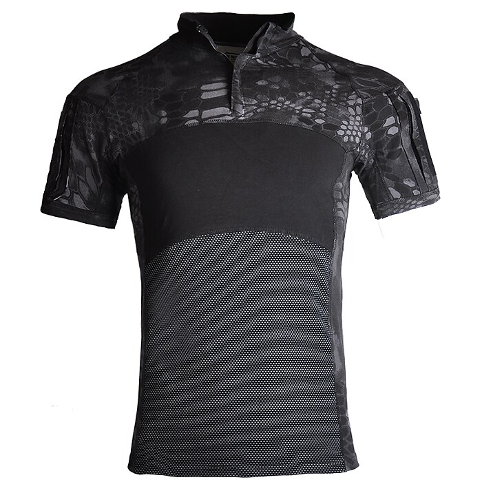 Men's Outdoor Military Fishing Climbing Wear Resistant Quick Dry Breathable Comfortable Camo Stand Collar Short Sleeve