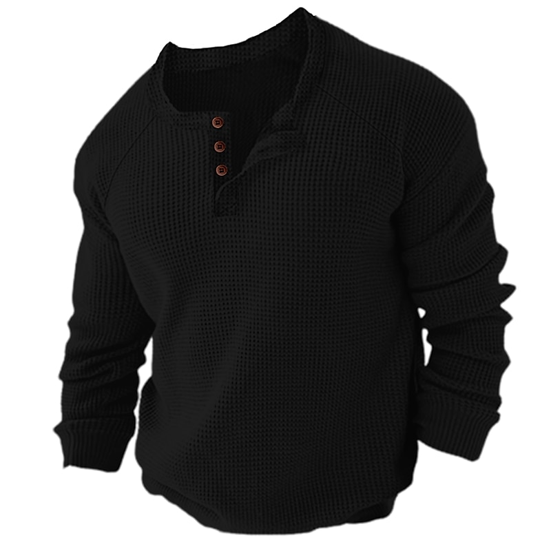 Men's Outdoor Casual Sports Fashion Comfortable Breathable Soft Plain Long Sleeve Henley Shirt