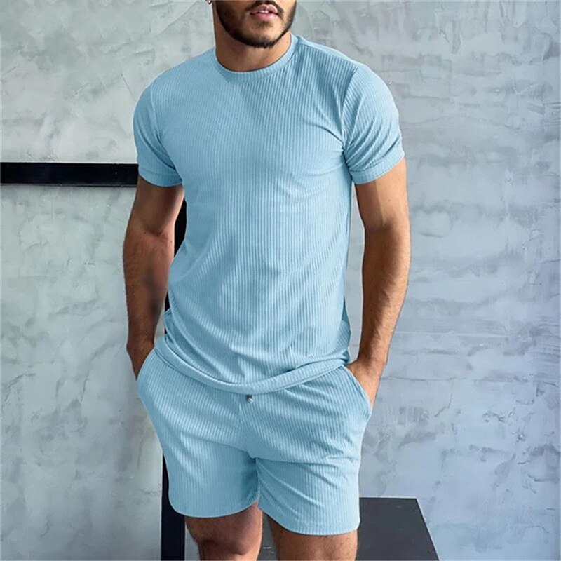 Men's Casual Sport Vacation Fashion Breathable Comfortable Light Plain T-shirt Shorts Suits