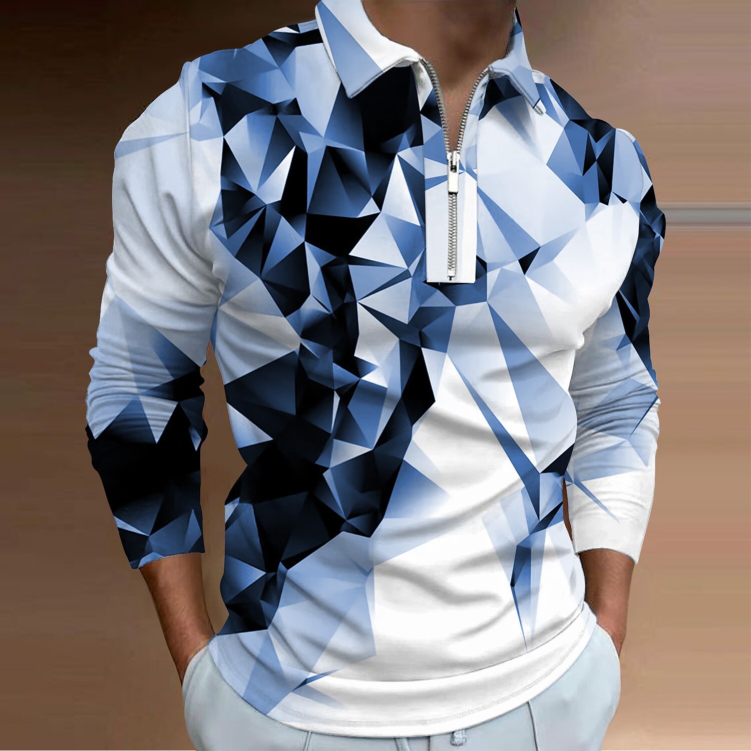 Men's Polo Shirt Golf Shirt Zip Polo Abstract Graphic Prints Geometry