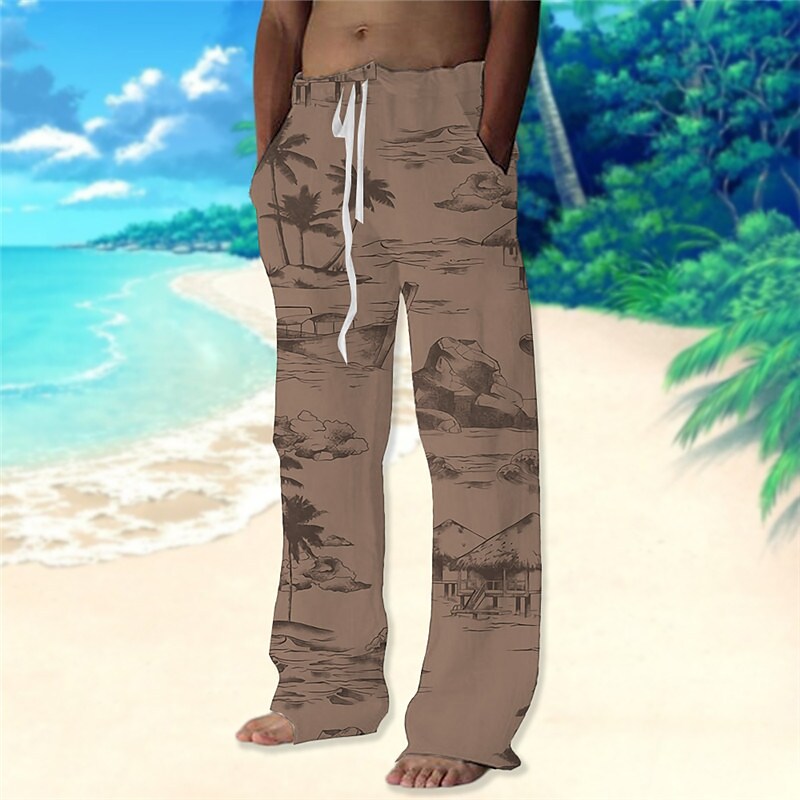 Men's Beach Pants Drawstring Elastic Waist Print Graphic Prints Comfor