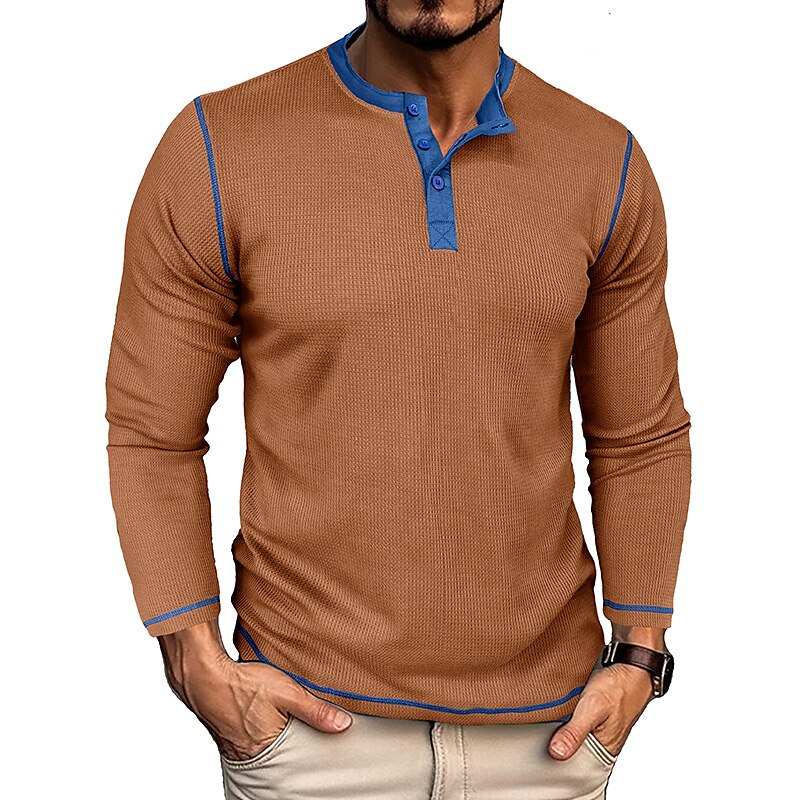 Men's Waffle Henley Shirt Henley Shirt Long Sleeve Raglan Sleeve Henley Street Vacation Long Sleeve Fashion Top