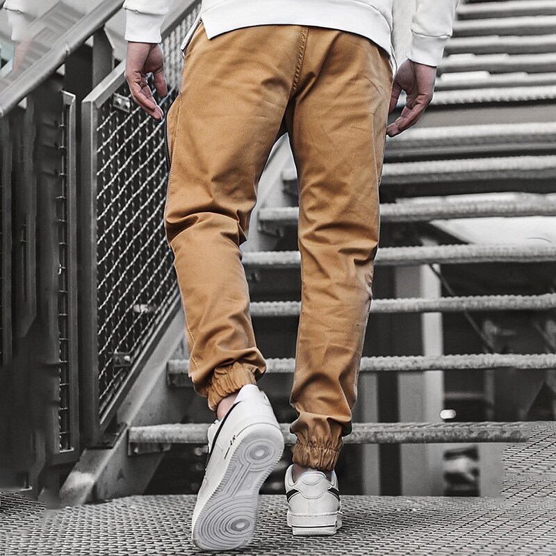 Men's fitness running outdoor breathable wear resistant side pocket zipper workwear sports trousers