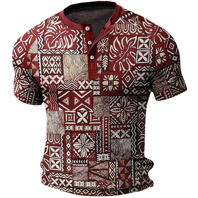 Men's Waffle Casual Outdoor Fashion Comfortable Light Floral Print Short Sleeves Shirt