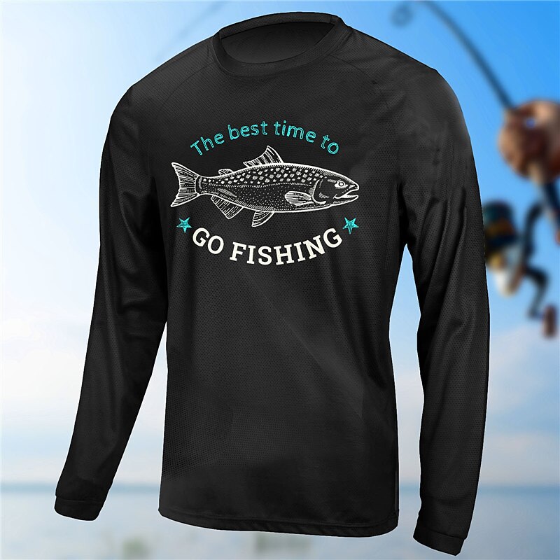 Men's Fishing Shirt Outdoor Long Sleeve UV Protection Breathable Quick Dry Lightweight Sweat wicking Top Summer Spring Outdoor Fishing Camping & Hiking Dark Grey Black White