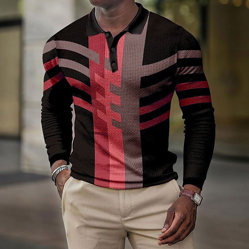 Men's Waffle Golf Outdoor Street Fashion Comfortable Soft Long Sleeve Prints Polo Shirt