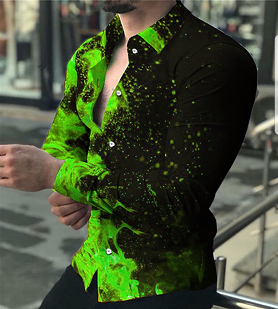 Men's Shirt 3D Print Outdoor Vacation Casual Long Sleeve Button-Down B