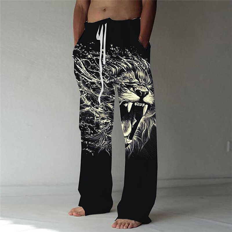 Men's  Summer Beach Pants Elastic Drawstring Design Front Pocket Straight Leg Animal Lion Graphic Prints Comfort Soft Casual Pants