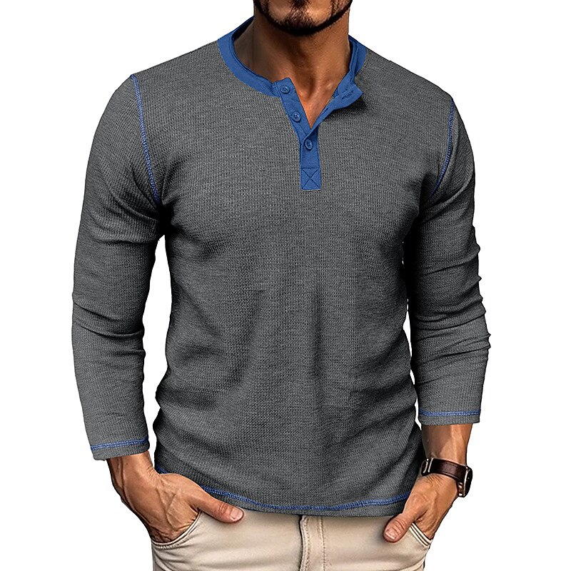 Men's Waffle Henley Shirt Henley Shirt Long Sleeve Raglan Sleeve Henley Street Vacation Long Sleeve Fashion Top