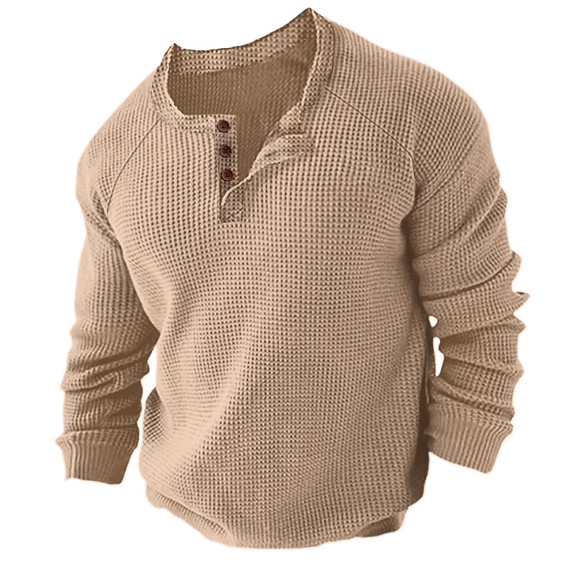Men's Outdoor Casual Sports Fashion Comfortable Breathable Soft Plain Long Sleeve Henley Shirt