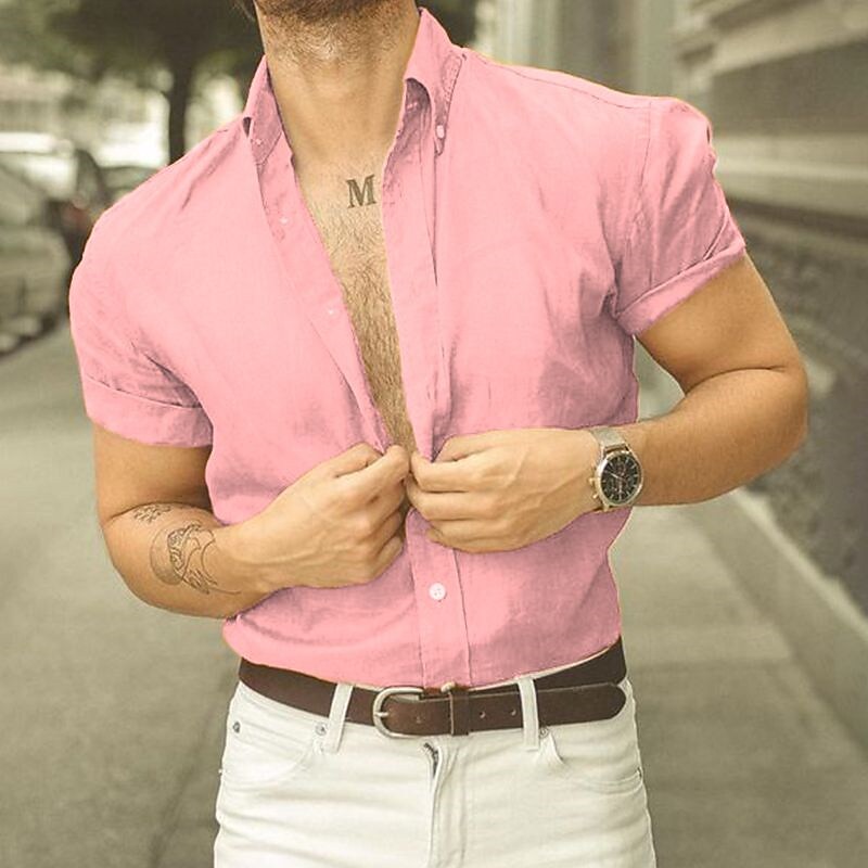 Men's Work Casual Lapel Outdoor Daily Button Comfortable Solid Color Long Sleeve Shirt