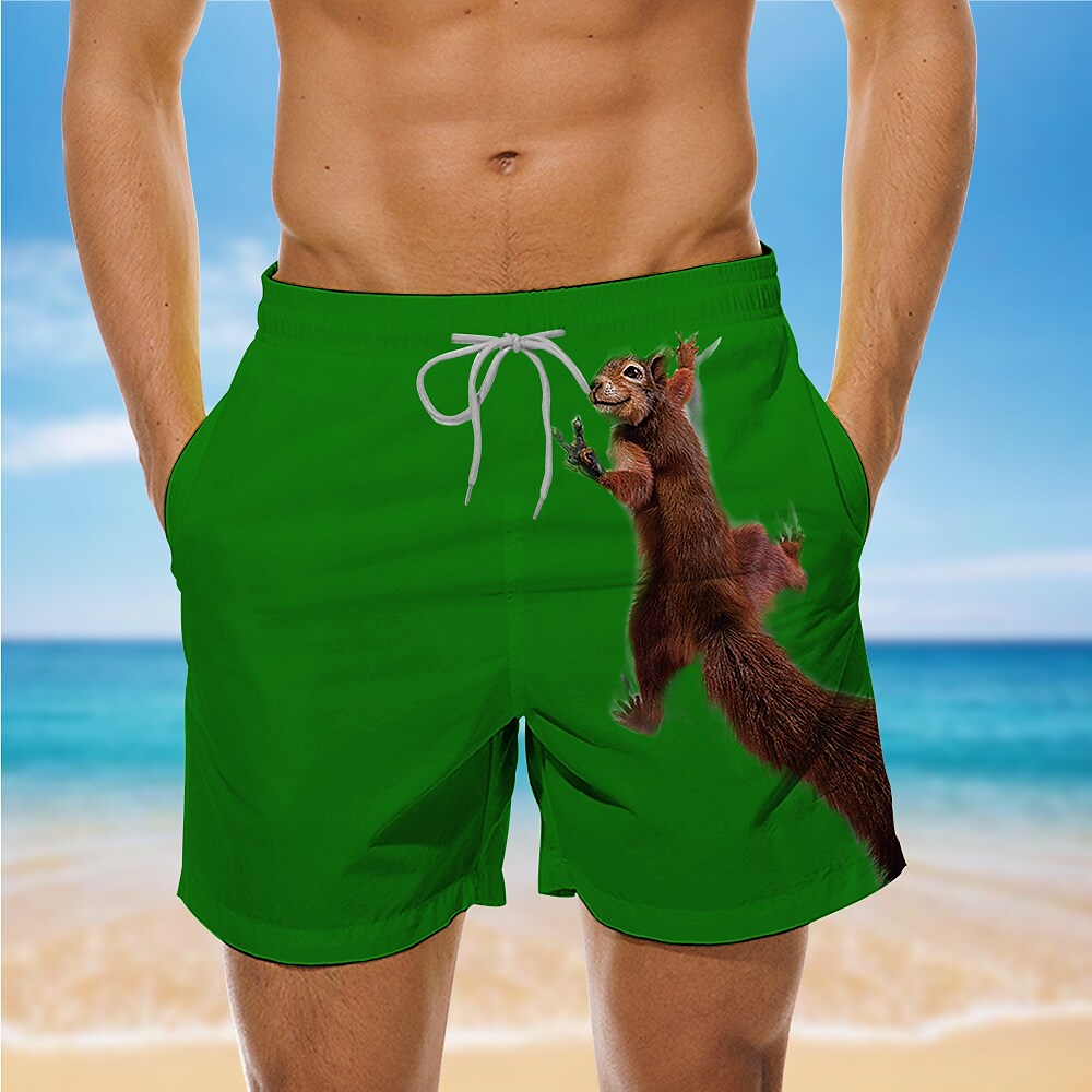 Men's Swimming Quick Dry Mesh Drawstring Elasticized Animal Print Shorts