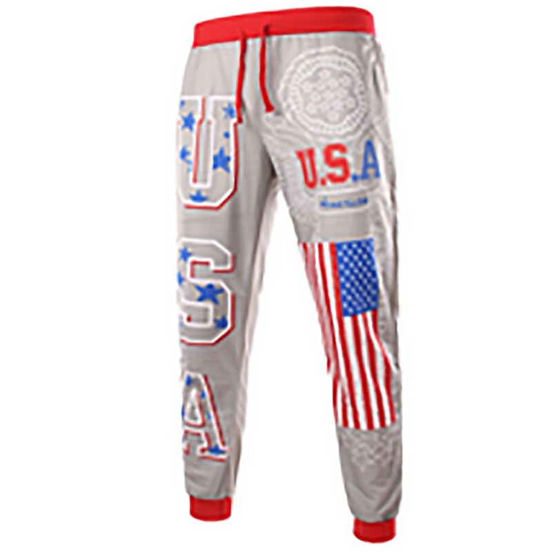 Men's Sweatpants Trousers Chinos Drawstring Elastic Waist Letter National Flag Length Weekend Basic Top