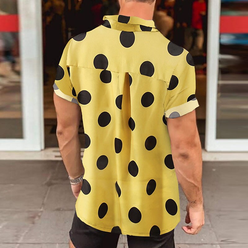 Men's Button Up Summer Casual Shirt Short Sleeve Polka Dot Lapel Outdo