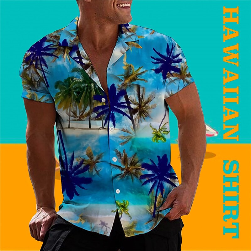 Men's Coconut Tree Graphic Prints Turndown Casual Holiday Short Sleeve