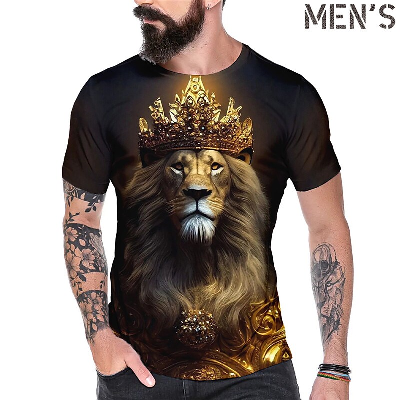 Men's Fitness Muscle Sports Animal Print Graphic Crew Neck T-Shirt