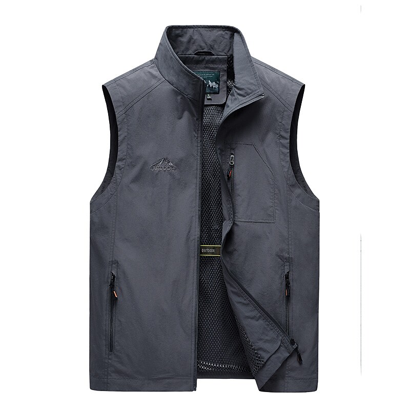 Men's Outdoor Casual Street Pockets Lightweight Wear Resistant Comfortable Plain Stand Collar Vest