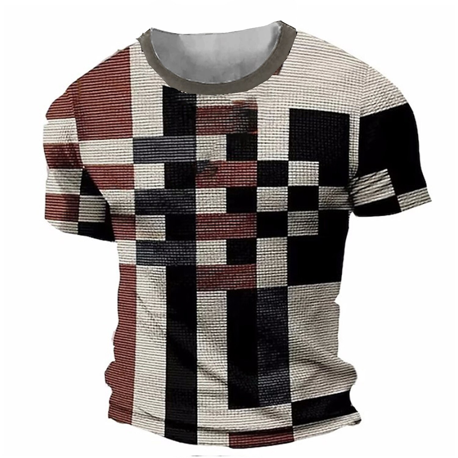 Men's Waffle Outdoor Casual Street Fashion Comfortable Breathable Soft Plaid Prints Short Sleeves T Shirt