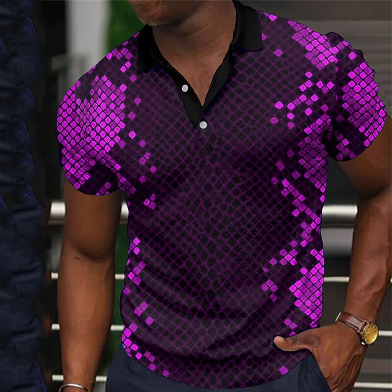 Men's Collar Polo Shirt Golf Shirt Turndown 3D Print Casual Short Slee