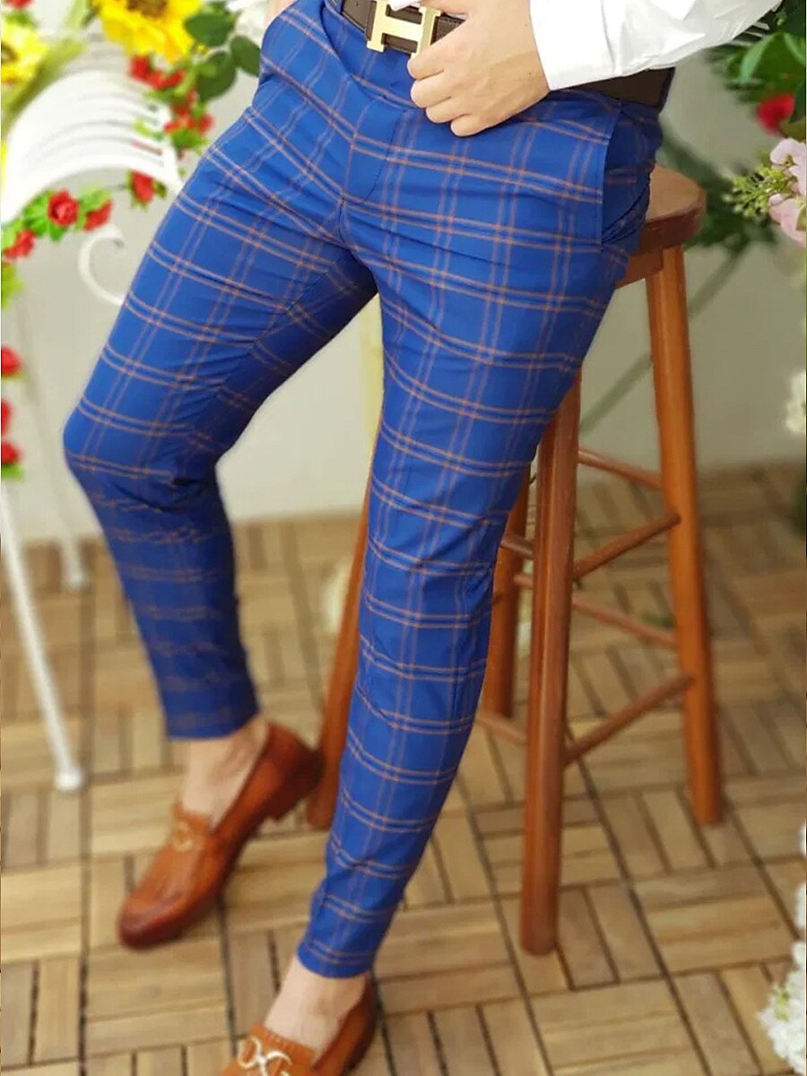 Men's Pencil Pants Jogger Pants Plaid Checkered Anti-wrinkle Business Office Party Classic Smart Casual