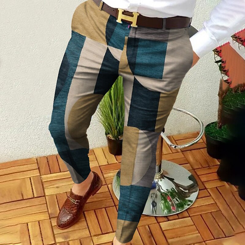 Men's Chinos Jogger Pants Pocket Straight Leg Print Lattice Graphic Prints Comfort Outdoor Daily Trousers 