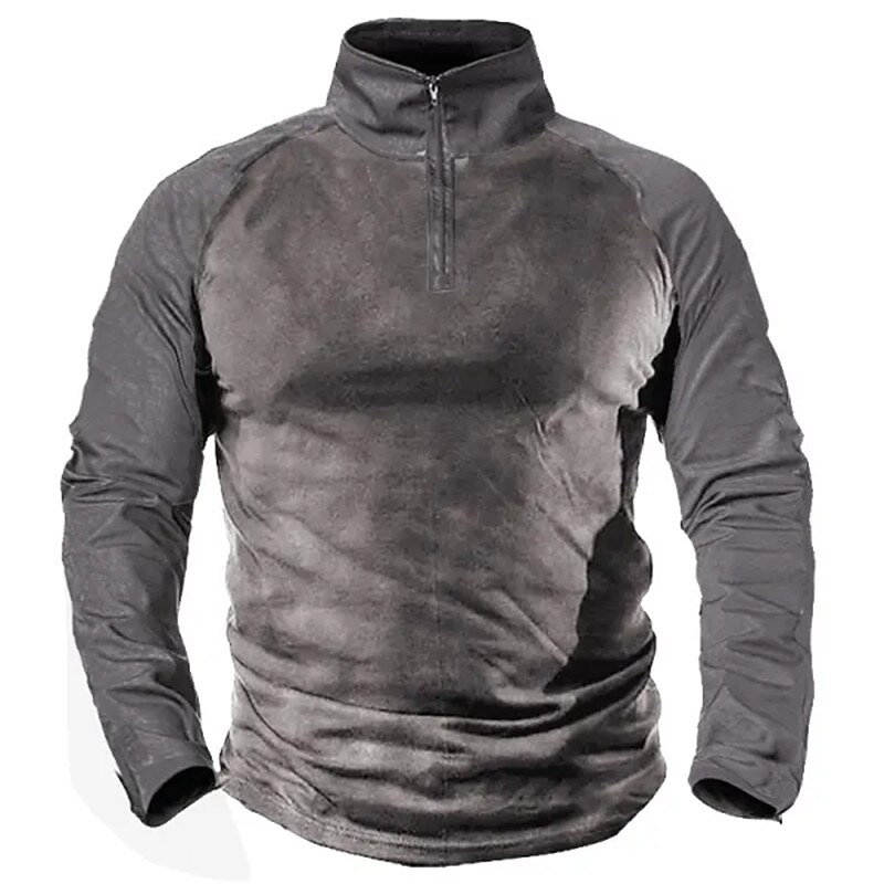 Men's T shirt Patchwork Vintage Turtleneck Street Vacation Long Sleeve Quarter Zip Designer Top 