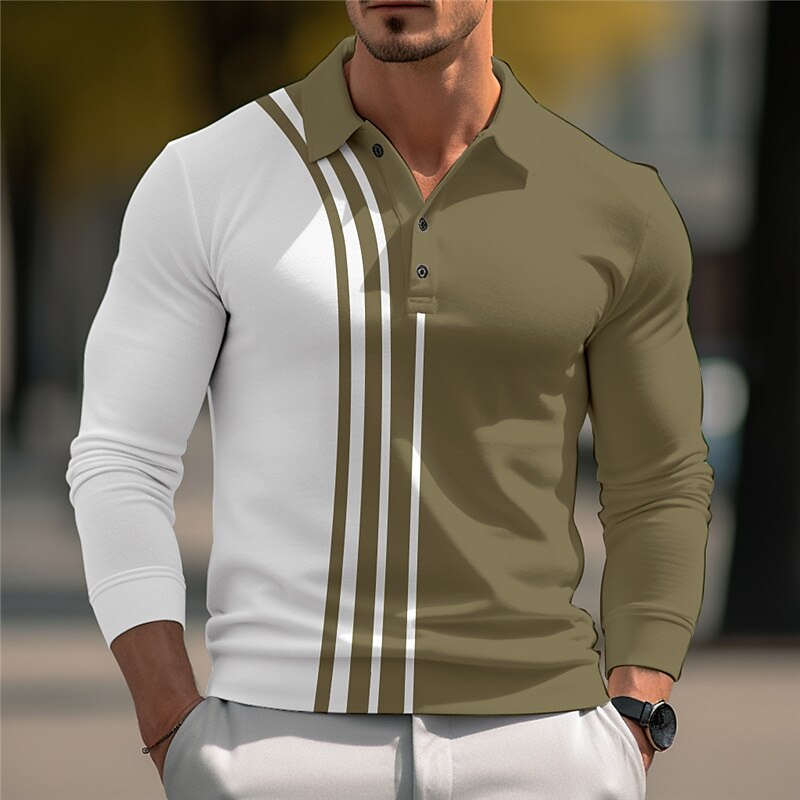 Men's Polo Shirt Golf Shirt Casual Sports Lapel Long Sleeve Fashion Basic Color Block Button Summer Polo Shirt