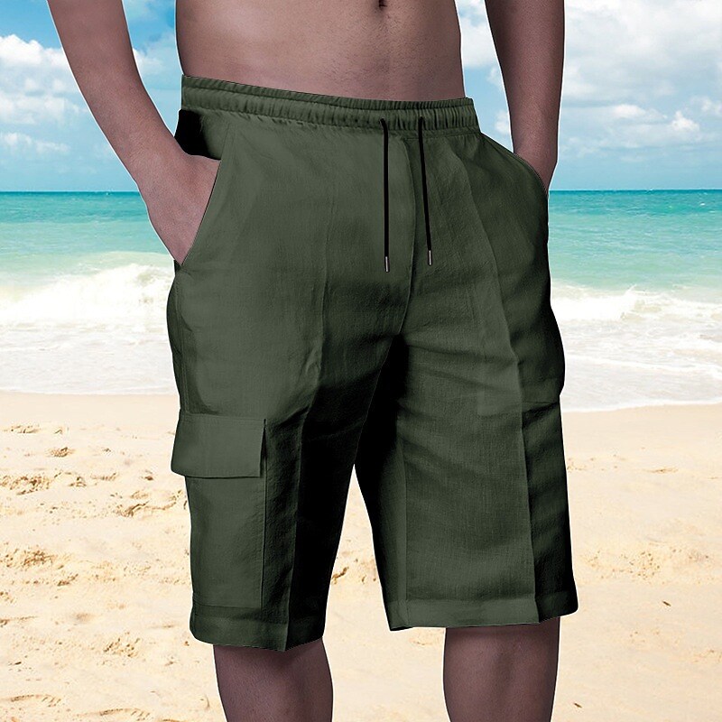 Men's Shorts Linen Summer Shorts Pocket Plain Comfort Breathable Outdoor Daily Going out Shorts