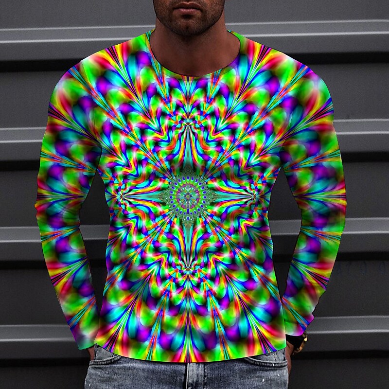 Men's T shirt Graphic Prints Crack Crew Neck 3D Print Holiday Long Sle