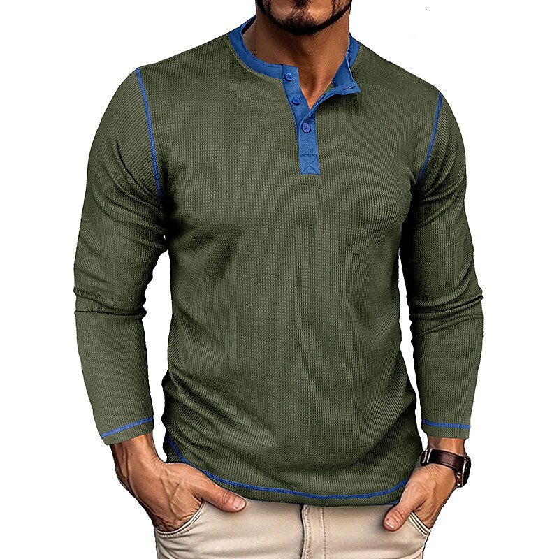 Men's Waffle Henley Shirt Henley Shirt Long Sleeve Raglan Sleeve Henley Street Vacation Long Sleeve Fashion Top