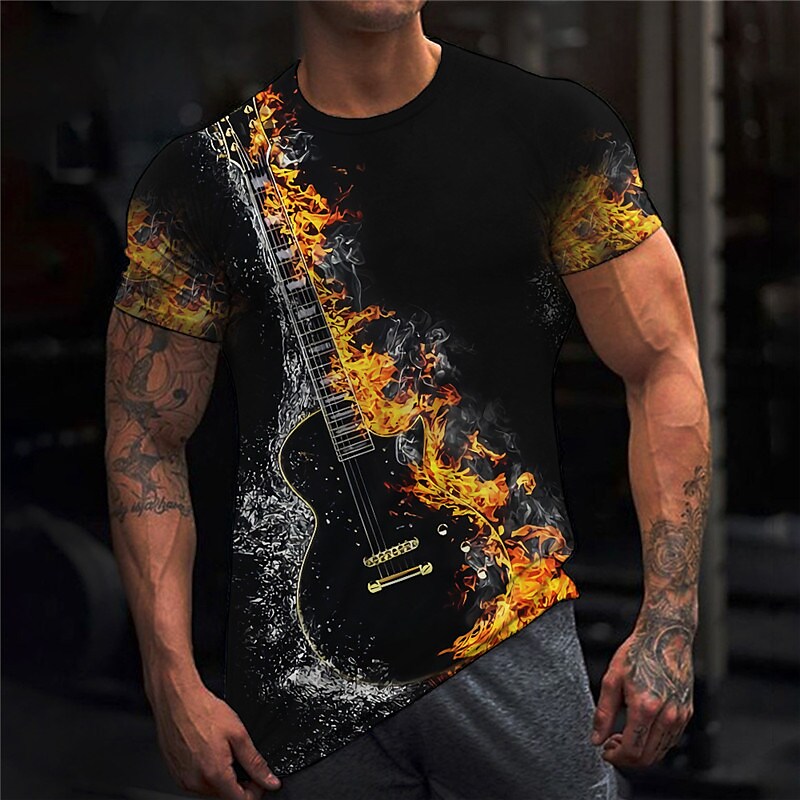 Men's T shirt Graphic Musical Instrument Crew Neck 3D Print Outdoor Casual Short Sleeve Vintage Top