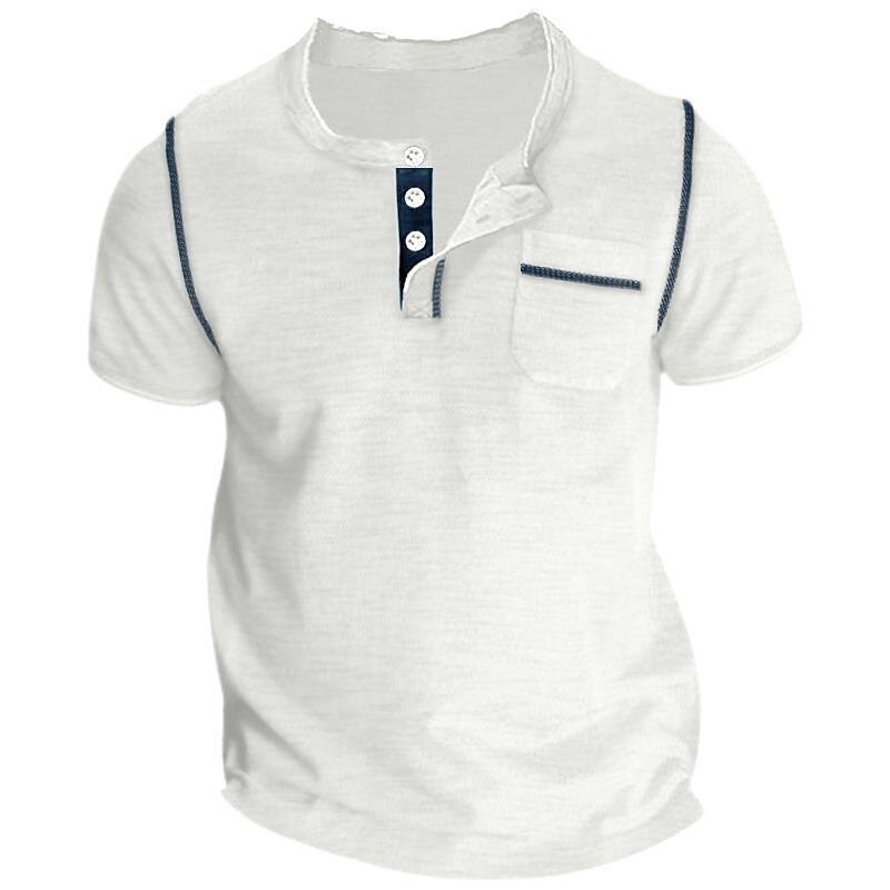 Men's Outdoor Street Vacation Fashion Comfortable Breathable Pocket Plain Short Sleeves Henley Shirt 