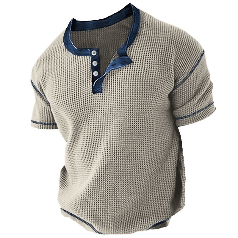 Men's Waffle Street Fashion Casual Comfortable Breathable Soft Prints Short Sleeves Henley Shirt
