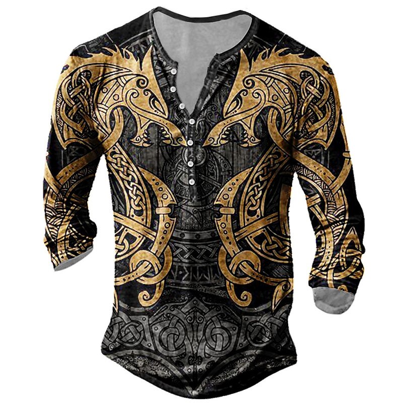 Men's Henley Shirt Graphic Dragon Viking Comfortable Henley Print Outdoor Casual Daily Top