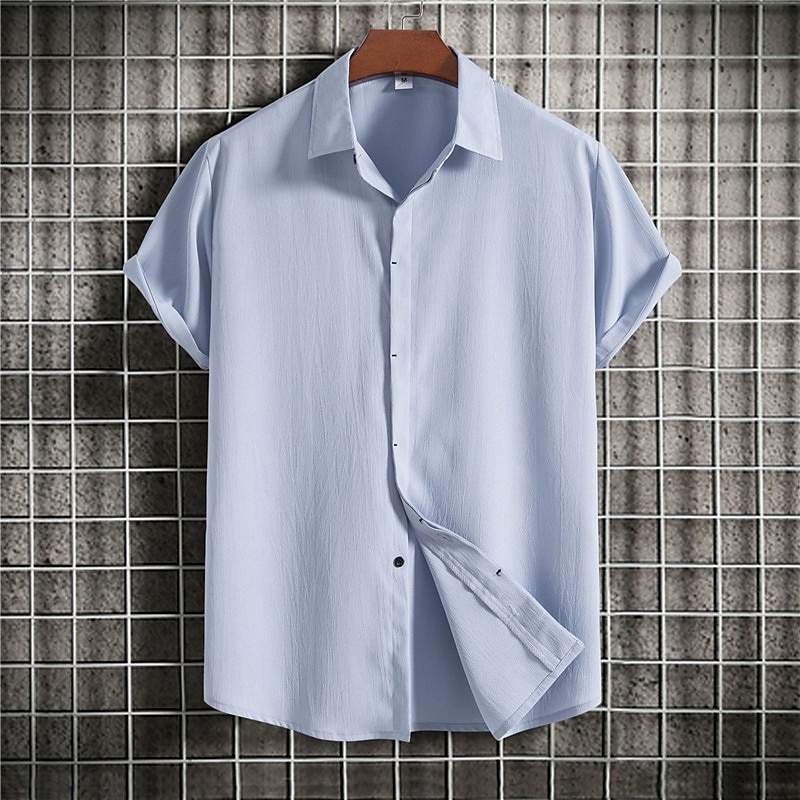 Men's Linen Outdoor Beach Vacation Fashion Casual Breathable Light Comfortable Plain Short Sleeve Shirt