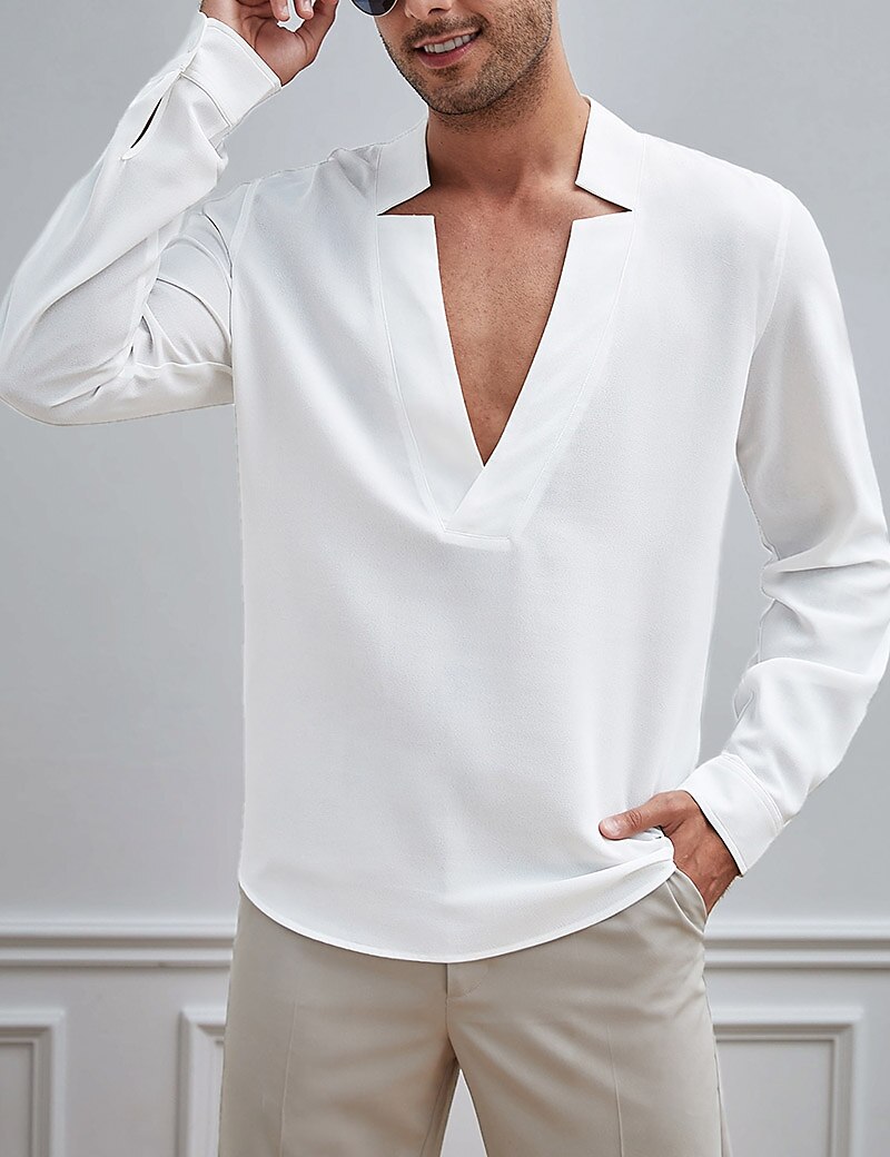 Men's Casual Vacation Street Fashion Comfortable Breathable Soft Light Long Sleeves Plain Shirt