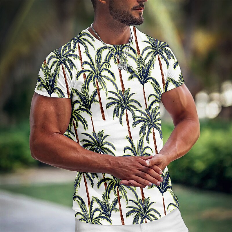 Men's T shirt Graphic Coconut Tree Crew Neck 3D Print Outdoor Casual Short Sleeve Print Vintage Hawaiian Top
