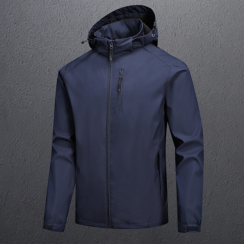 Men's Outdoor Hiking Ski Fishing Zippered Pockets Breathable Wind Proof Water Proof Solid Color Long Sleeve Jacket