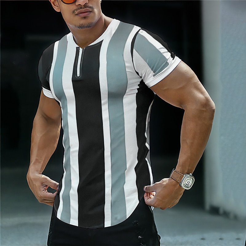 Men's Outdoor Fashion Street Casual Soft Breathable Comfortable Striped Short Sleeves T shirt