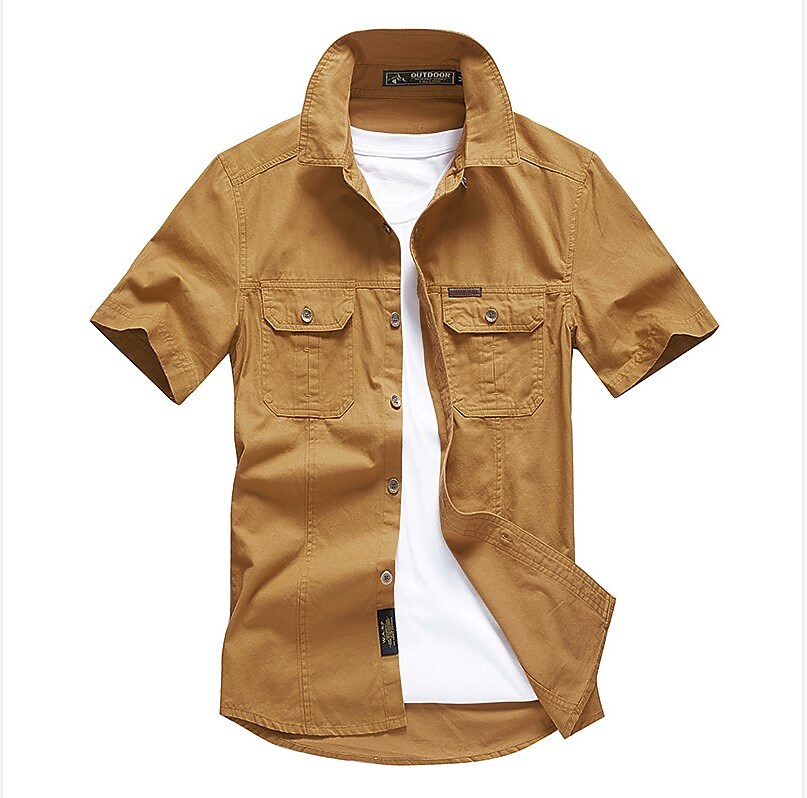 Men's Outdoor Working Casual Comfortable Pockets Lightweight Solid Color Lapel Cargo Shirt