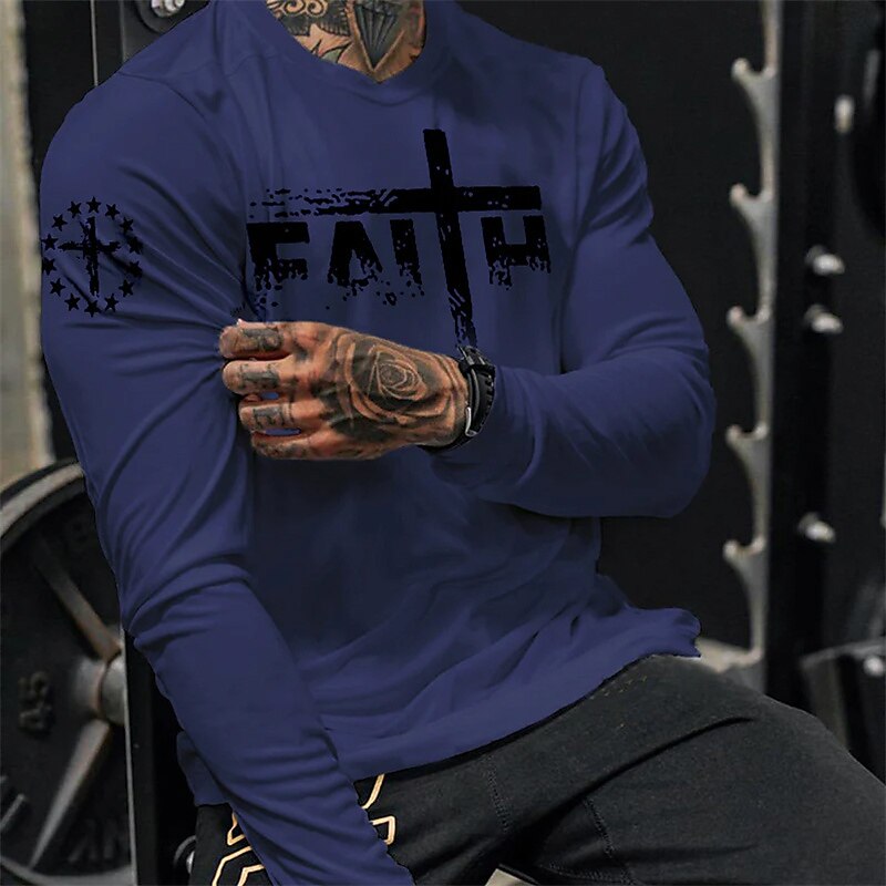 Men's T shirt Casual Style Classic Style Cool Shirt Long Sleeve Shirt Letter Graphic Prints Crew Neck Hot Stamping Street Daily Long Sleeve Print  Casual Top