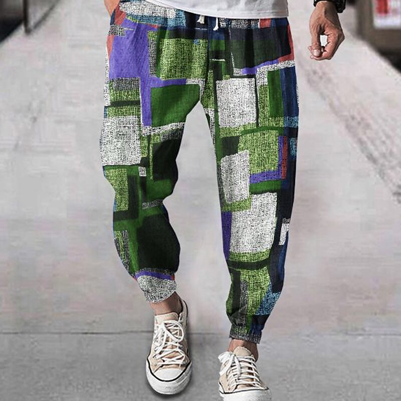 Men's Joggers Trousers Summer Beach Pants Drawstring Elastic Waist Graphic Plaid Comfort Breathable Daily Fashion Simple 