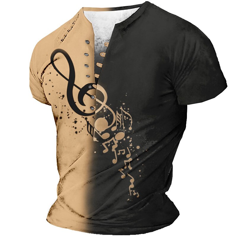 Men's Outdoor Vintage Fashion Street Casual Breathable Light Comfortable 3D Print Short Sleeve Henley Shirt