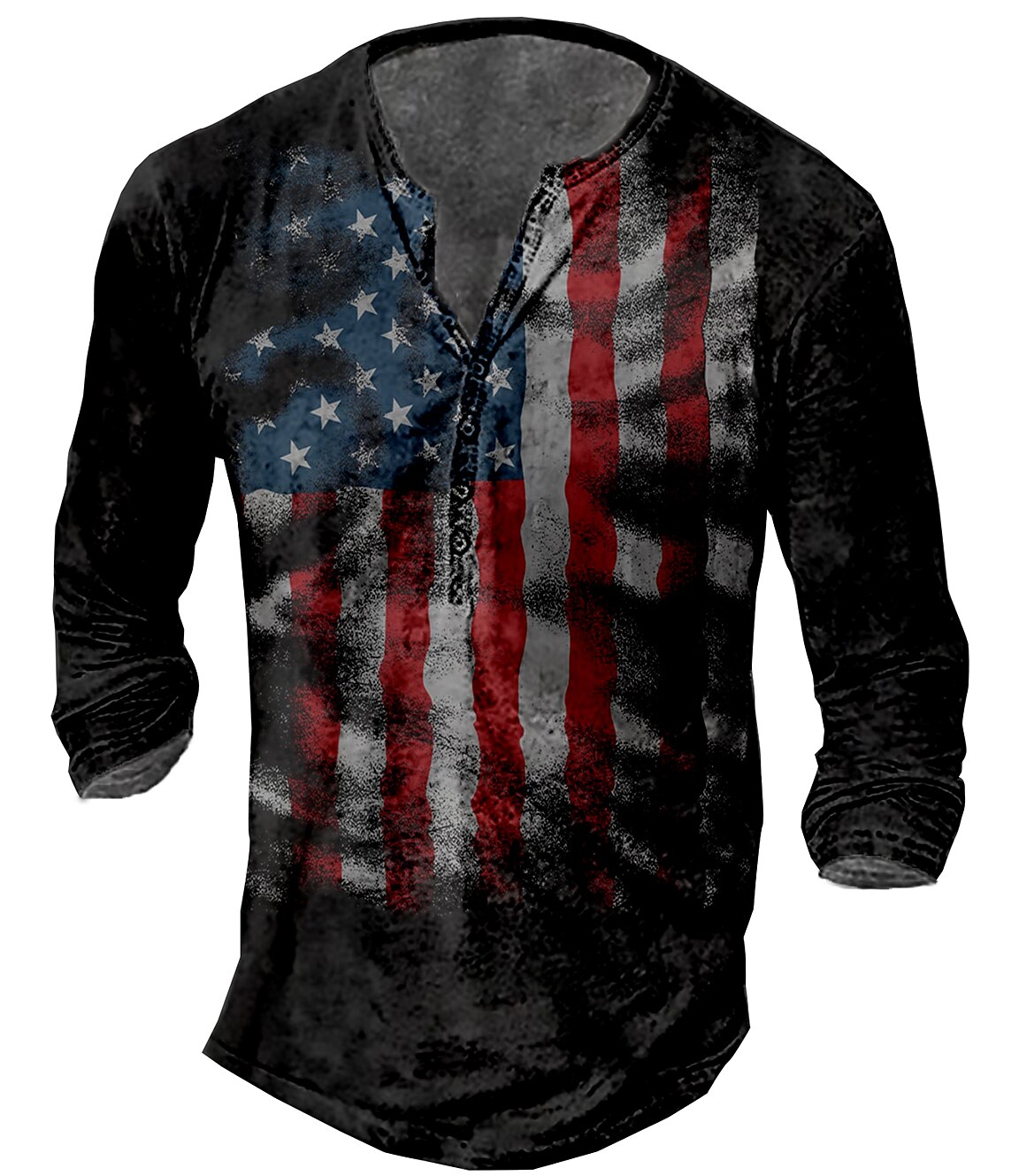 Men's T shirt Henley Shirt Tee Graphic American Flag 1776 Street Casual Daily Basic Classic Casual Henley Long Sleeve Top