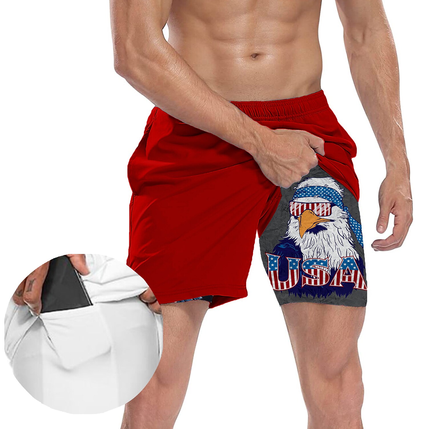 Men's Fitness Quick Dry Drawstring Side Pockets Breathable Printed Pattern Casual Sports Shorts