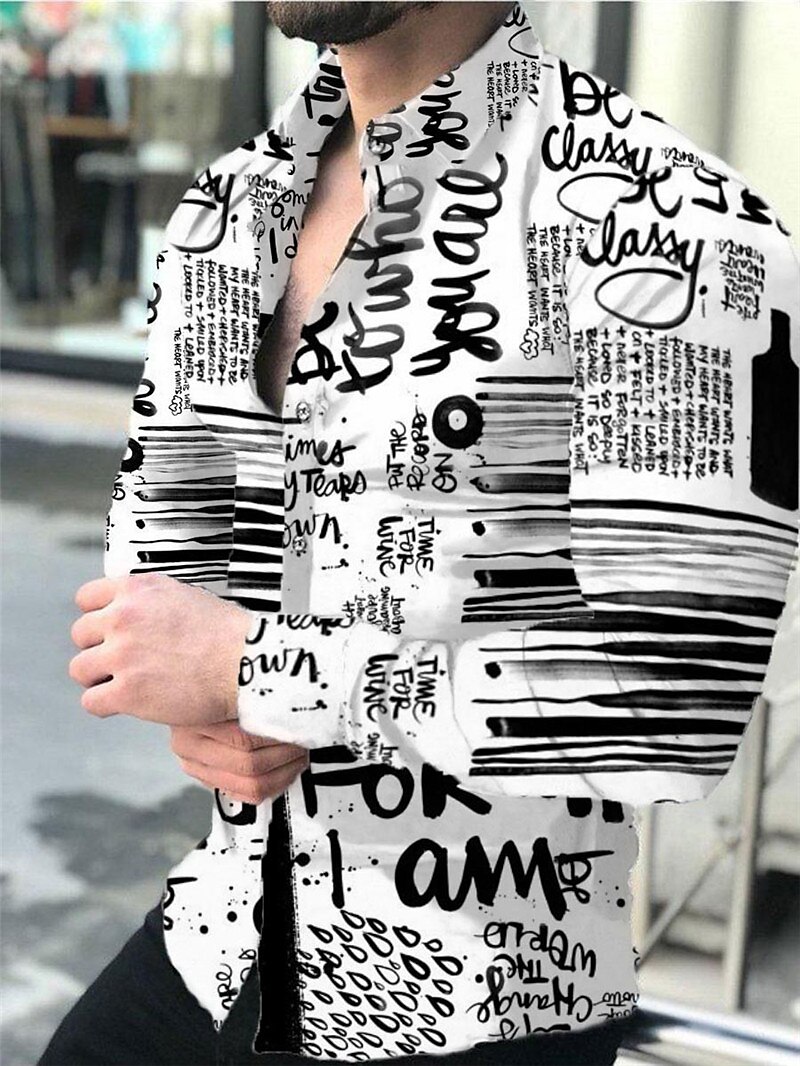 Men's Graphic Shirt Letter Turndown Outdoor Street Long Sleeve Button-Down Print Fashion Casual Comfortable Shirt 