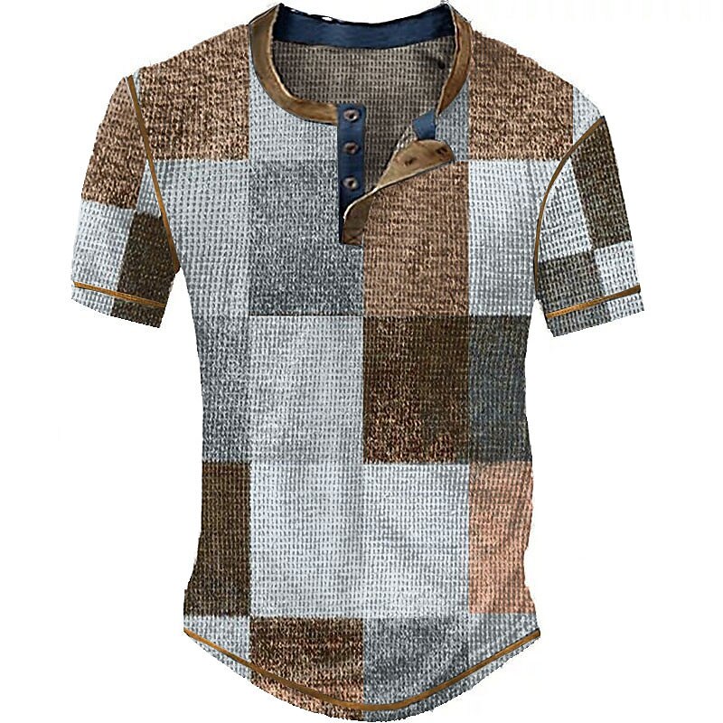 Men's Waffle Henley Shirt Graphic Plaid Henley Print Outdoor Daily Short Sleeve Button Fashion Designer Basic Top