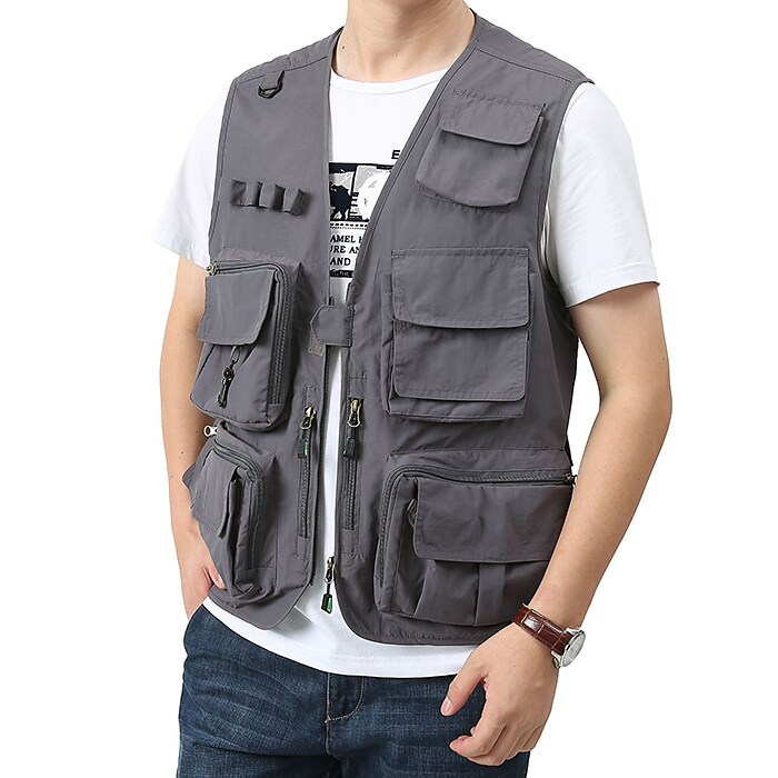 Men's Outdoor Camping Fishing Hunting Quick Dry Muti-pockets Wear Resistant Wind Proof Plain Cargo Vest