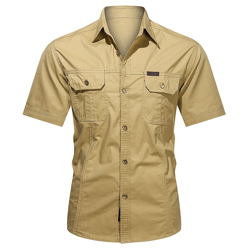 Men's Casual Street Work Fashion Breathable Comfortable Light Plain Cargo Short Sleeve Shirt